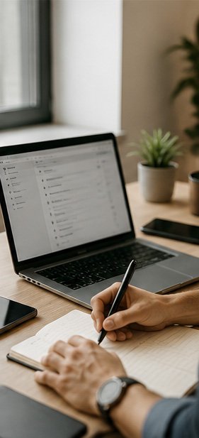 Digital marketing professional working on a practical business solution