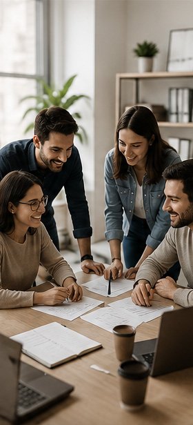 Creative marketing team collaborating on a business project